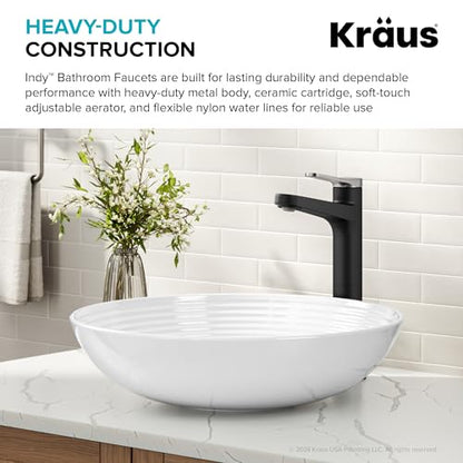 KRAUS Indy Bathroom Faucet for Vessel Sink in Spot-Free Brushed Nickel/Matte Black with Single Handle, Pop Up Drain and Supply Lines, KVF-1410SFBNMB - color: Spot Free Brushed Nickel/Matte Black, style: Vessel