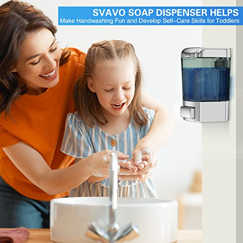 SVAVO Wall Mounted Soap Dispenser Kitchen Bathroom Manual Soap Dispenser Refillable Hand soap Dispenser for Liquid Contianers Shampoo Gel Chamber for Household Commerical 23.7oz (700ml) ABS - color: Chrome&clarity Brown