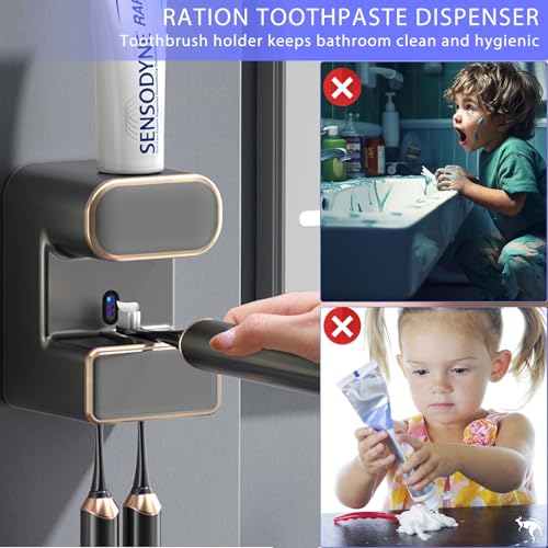 Automatic Toothpaste Dispenser,Smart Toothpaste Dispenser Wall Mounted with 3 Toothpaste Slots,Electric Toothbrush Holder Toothpaste Squeezer for Adults and Kids (Black) - color: Black
