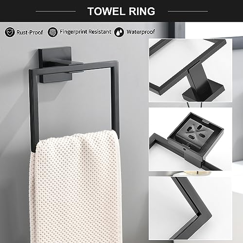 TQKAG 6-Piece Towel Bar Set, 23.6 Inch Bathroom Hardware Set, Matte Black | Stainless Steel, Wall Mounted, Black Bathroom Accessories Include Toilet Paper Holder Wall, Towel Bar, Towel Ring, Coat Hook - color: Matte Black, size: 6-Pieces Set-A