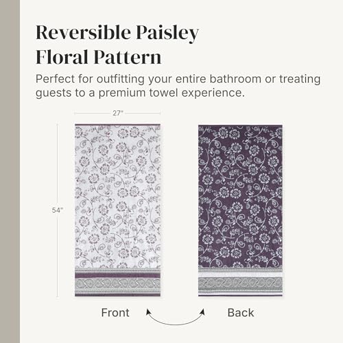 Modern Threads 6 Piece Bath Towel Set – Bathroom Set with 2 Bath Towels, 2 Hand Towels, and 2 Wash Cloths – 100% Cotton, Super Absorbent & Extra Soft – Reversible Floral Trail (Purple) - color: Purple