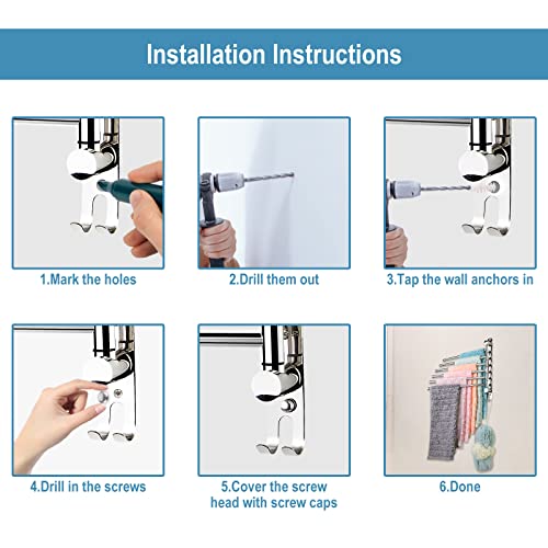 6-Arm Swivel Towel Bar, 180°Rotating Towel Rack Wall Mounted, 304 Stainless Steel Rustproof Heavy Duty Towel Holder for Bathroom Kitchen Laundry Room, Space Saving, Brushed Nickel Finish - color: Silver, size: 6 Arms