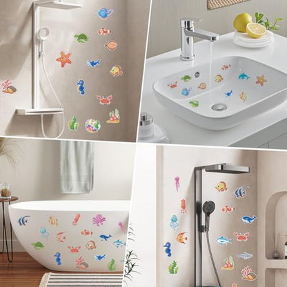 24Pcs Non Slip Bathtub Stickers Bulk Bathtub Sea Stickers with Scraper Plastic Adhesive Cartoon Ocean Animal Slippery Floor Decal for Shower and Bath Tub Home Decorations DIY Crafts Gifts - style: Marine Animal 4