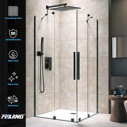 FPXRNG Shower Faucet Set Rainfall Shower System with Square Shower Head and Handle Set Rough-in Valve and Metal Trim Kit Included Matte Black 16 Inch Wall Mounted Shower Fixtures - color: Matte Black, size: 16 Inch Wall Mount Shower Head