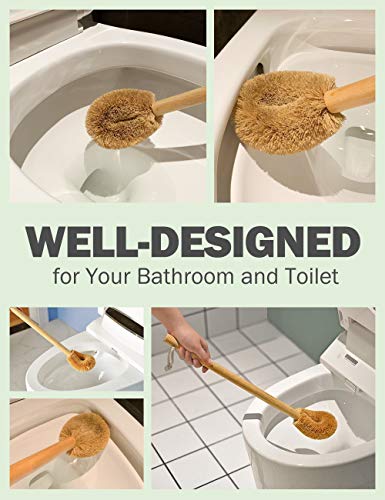 Updated Modern Version Toilet Bowl Brush, Natural Coconut Fiber Brush Head and Beechwood Handle for Bathroom Toilet - Sturdy, Deep Cleaning, Eco-Friendly, Toilet Cleaning Brush with Hanging Hook