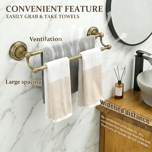 Adjustable Double Towel Bar, Antique Brass Wall Mount Towel Rack | Fits 16.4 to 27.8 Inch Wall Space, Heavy Duty Rustproof Towel Holder for Bathroom & Kitchen - color: Double Towel Bar