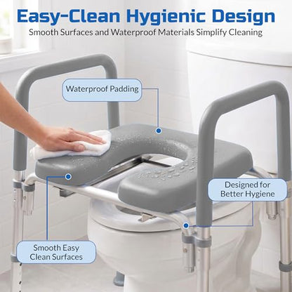 Ultimate Raised Toilet Seat with Handles, Padded, Armrests, Adjustable Height, Premium Elevated Toilet Seat for Elderly Bathroom Safety with Arms, Standard and Elongated Toilets, Gray - color: Gray