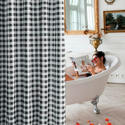 Biscaynebay Extra Long Black and White Shower Curtain for Bathroom 72" W X 84" L, Printed Checkered Linen Farmhouse Boho Hotel Quality Cloth Bathroom Curtains Machine Washable - color: Black White, size: 72"W x 84"L (Pack of 1)