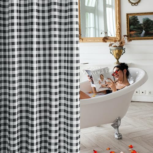 Biscaynebay Textured Fabric Shower Curtains 72" X 72", Black & White Printed Checkered Linen Modern Farmhouse Boho Hotel Quality Cloth Bathroom Curtains Machine Washable - color: Black White, size: 72"W x 72"L (Pack of 1)