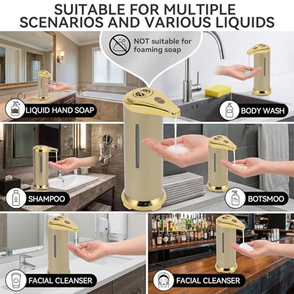 250ml Electric Soap Dispenser Touchless, Countertop Automatic Touchless Hand Soap Dispenser for Home Bathroom Kitchen School Hotel (Gold) - color: Gold