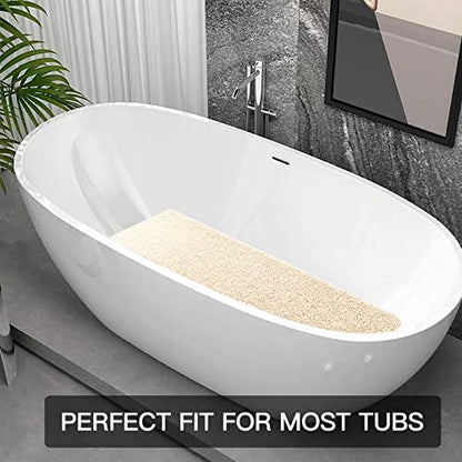 SONGZIMING Shower Mat Non Slip Without Suction Cup, 32x17 Inch PVC Loofah Shower, Bath, Tub Mat with Drain for Textured Surface, Quick Drying (Beige) - color: Beige, size: 32" x 17" (Rectangular)