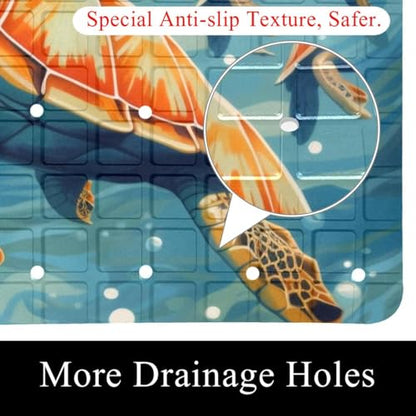 Bath Tub Mat Non Slip 15.1 x 26.8 Inch, Sea Turtle Pattern Eco Friendly Bathmat with Suction Cups Drain Holes Shower Tub Mats - color: Multi 05