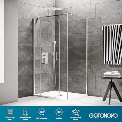gotonovo Ceiling Shower System with Handheld Brushed Nickel,10 inch Head | Ceiling Mount Bathroom Shower Faucet Set,SUS304 Rainfall Head and Handle Set Combo,Brass Valve Trim Kit,All Metal - color: Nickel, size: 10 inch Head