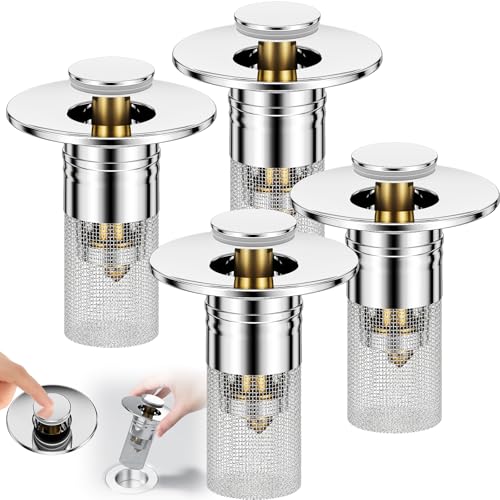 Vodolo 3 in 1 Sink Drain Strainer with Hair Catcher,4PCS Stainless Steel Popup Sink Stopper with Basket for Bathroom Kitchen Shower,Pop-up Bounce Core Floor Basin Drain Filter,Replacement Sink Plug - size: 4PCS