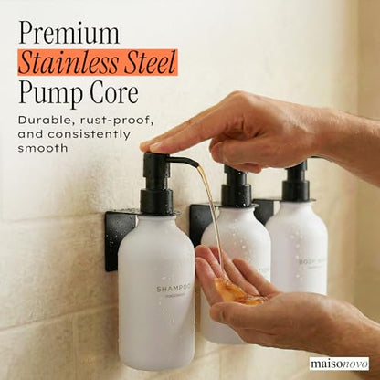 MaisoNovo Shampoo and Conditioner Dispenser|Refillable White Black Set of 3 | No Drill Wall Mount - Shower Soap Dispenser · Holds Body Wash or Hand Soap · Wall Soap Dispenser - color: White Black Set of 3