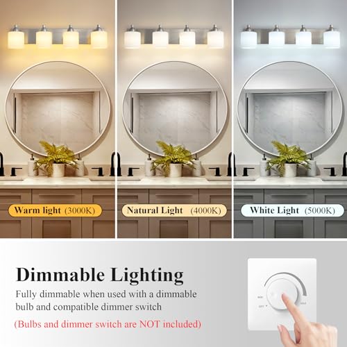 Mecgirn Stainless Steel Milk Glass Bathroom Vanity Light Over Mirror, 4 Light Brushed Nickel Bathroom Light Fixtures with Frosted Glass, Modern Vanity Lighting Wall Mount - color: Brushed Nickel, size: 4 Light