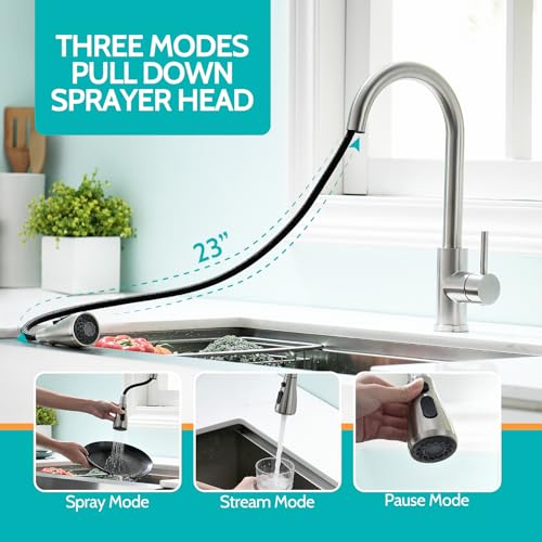 Chrome Kitchen Faucet, Kitchen Faucets for Sink 3 Hole High Arc Single Handle Stainless Steel Commercial RV Camper Kitchen Faucet with Pull Down Sprayer llaves para fregaderos de cocina - color: Chrome, size: 15.2 Inches