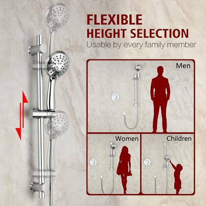 SUMERAIN Bathroom Shower Faucet System with Slide Bar, Chrome Finish | Modern, High Pressure Rainfall Shower Head, 3-Setting Handheld Shower, 2-in-1 Easy Control Shower Valve Included - color: Chrome