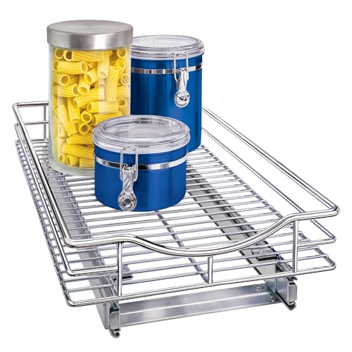 LYNK PROFESSIONAL® Pull Out Cabinet Organizer, 11" x 21" Slide Out Cabinet Organizer Pull Out Drawer – Pull Out Shelves for Kitchen Cabinets – Under Sink Organizers - Lifetime Ltd. Warranty, Chrome - size: 11" W x 21" D