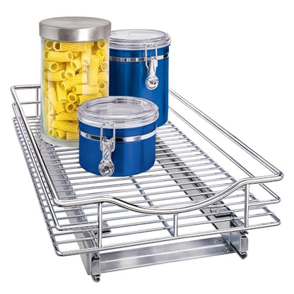 LYNK PROFESSIONAL® Pull Out Cabinet Organizer, Kitchen Slide Out Drawer | 11W x 21D chrome rollout shelf creates easy-access storage for cookware, pantry items and kitchen essentials inside cabinets - size: 11" W x 21" D