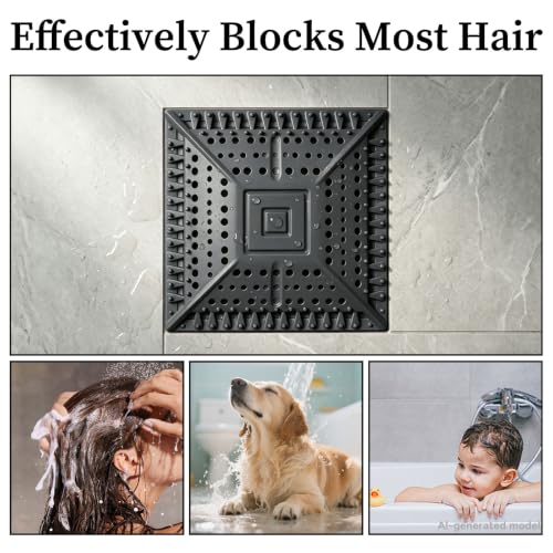 Square Silicone Shower Drain Hair Catcher, Prevents Clogs, Easy Clean & Install Bathroom Drain Cover for Shower/Tub/Sink, Fits Most Standard Drains, Black - color: Black