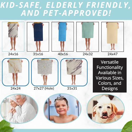 Enkosi Loofah Non-Slip Shower Mat - Shower Floors, Bathtub, Bathrooms, Wet Areas - Cushioned Bath Mat with Drain Holes - Quick Dry PVC, Secure Safety Pad Without Suction Cups (32x24 White) - color: White, size: 32" x 24" (Rectangular)