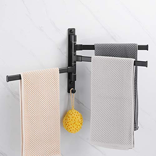 Swivel Hand Towel Bar Bathroom Swing Hanger Towel Rack Holder Matte Black Finish, Wall Mounted, 3-Arm - size: 3-Arm