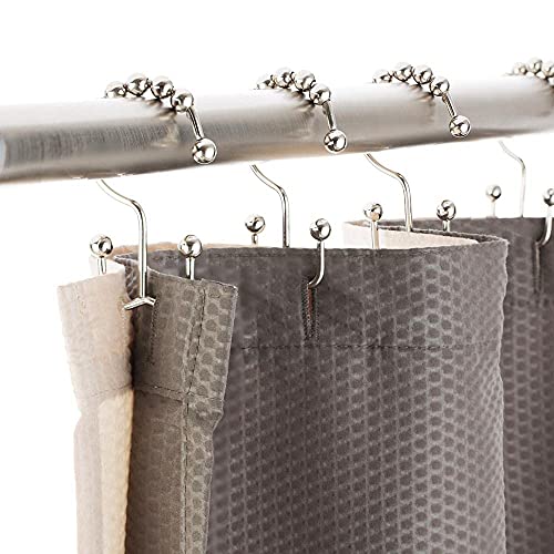Double Shower Curtain Hooks - Set of 12 Metal Shower Curtain Rings - Double Glide Shower Hooks for Bathroom Curtain (Nickel) - color: Nickel