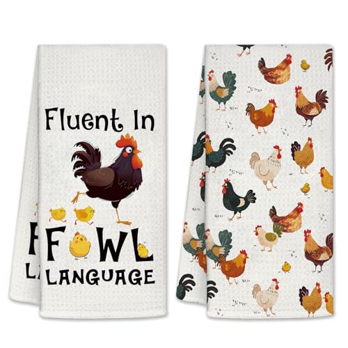 Chicken Kitchen Towels, Chicken Gifts for Women, Rooster Hand Towels for Bathroom, Chicken Decor, Waffle Rooster Dish Towels for Kitchen Decor Christmas Thanksgiving Day 26x17 inch, 2 Pack - color: Rooster