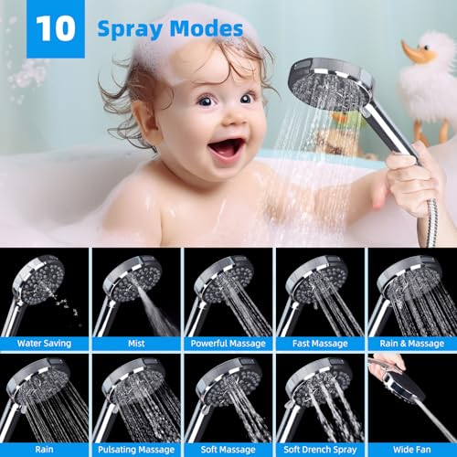 Hibbent 13'' 5-spray Rain Shower Head with 10-Spray Handheld, Chrome | cUPC Certified High Pressure Dual Showerhead Combo, Upgraded Rainfall Shower Head, 12'' Extension Arm, 71'' Hose & Holder - color: Chrome, style: Square 13''