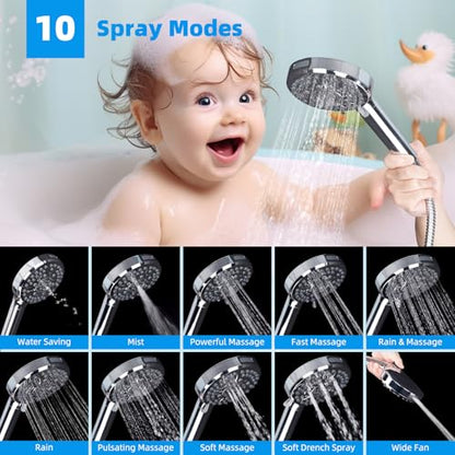 Hibbent 13'' 5-spray Rain Shower Head with 10-Spray Handheld, Chrome | cUPC Certified High Pressure Dual Showerhead Combo, Upgraded Rainfall Shower Head, 12'' Extension Arm, 71'' Hose & Holder - color: Chrome, style: Square 13''