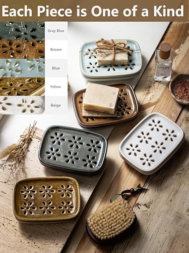 Miamolo Soap Dish for Shower with Drainage, Double Layer Bar Soap Holder, Ceramic Soap Saver Sponge Holder for Bathroom, Tub and Kitchen Sink, Slotted Draining Soap Dishes Extend Soap Life, Beige - color: Beige