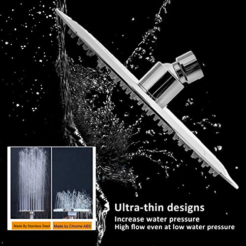 NearMoon Rain Shower Head with 11'' Adjustable Arm, High Pressure Stainless Steel Rainfall Shower, Ultra-Thin Design - Pressure Boosting (8 Inch, Chrome) - color: Chrome, size: 8 Inch