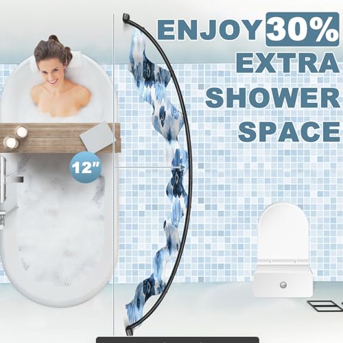 Curved Shower Curtain Rod 35-82In(2.9-6.8Ft), Matte Black Rounded Rustproof Shower Rod for Bathroom Bathtub, Adjustable Arched Shower Rod, Never Rust|Extra Space|Non-Slip|Expandable|Need to Drill - color: Matte Black