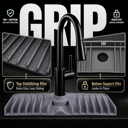 Premium Kitchen Sink Splash Guard – 18" x 5.7" Silicone Faucet Mat with Secure Pressure Clip, True 10° 3D Drainage(No Pooling), Anti-Lift Design, Flexible Leak-Sealing Ring, Non-Slip Fit Behind Faucet - size: 18" x 5.7"
