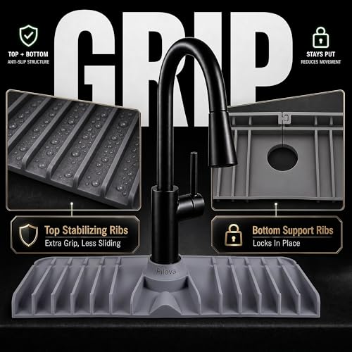 Premium Kitchen Sink Splash Guard – 16" x 5.7" Silicone Faucet Mat with Secure Pressure Clip, True 10° 3D Drainage(No Pooling), Anti-Lift Design, Flexible Leak-Sealing Ring, Non-Slip Fit Behind Faucet - size: 16" x 5.7"