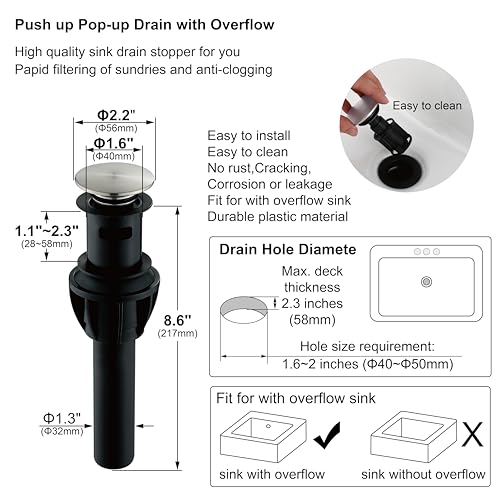 Centerset Bathroom Faucet,Brushed Nickel Lavatory Bathroom Sink Faucet,4 Inch Two Handle with Push up Pop-up Drain,F-4015-BN - color: Brushed Nickel, size: Standard