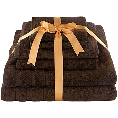 American Soft Linen 100% Carde Cotton 6 Piece Towel Set, 590 GSM Heavy Weight Soft Absorbent Turkish Towels for Bathroom, Dark Brown - color: Chocolate Brown