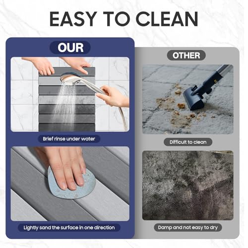 Hansburg Stone Bath Mat Foldable Diatomaceous Earth Bath Mat Non-Slip Absorbent Shower Stone Mat Quick Dry Easy Clean for Bathroom Floor Kitchen Dish Drying - color: Double Grey