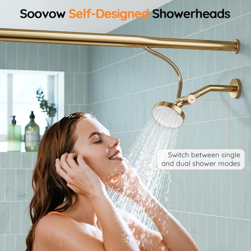 Dual Shower Head System- Double Showerheads for Couples - Golden | Two People 2 Person Gifts for Women Men - Thicker 304 Stainless Steel, High Pressure, Adjustable, Bathroom Upgrade, SPA-Like - color: Golden