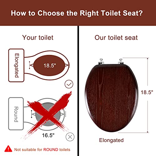 Angel Shield Durable Wood Veneer Natural Toilet Seat Metal Hinged Easy Clean Anti-scratch American Standard(Elongated,Dark Walnut) - color: Dark Walnut, size: Elongated-18.5”