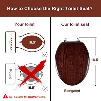 Angel Shield Durable Wood Veneer Natural Toilet Seat Metal Hinged Easy Clean Anti-scratch American Standard(Elongated,Dark Walnut) - color: Dark Walnut, size: Elongated-18.5”