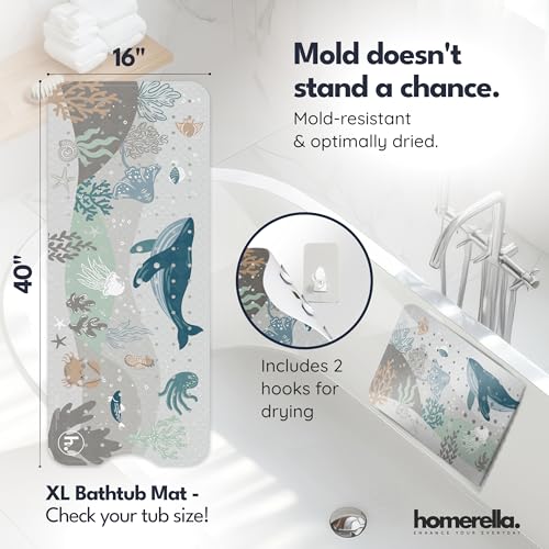 homerella Bathtub Mat Non Slip Kids 40x16 Baby Bath Mat Non Slip Anti Mold | 100% BPA Free, Non Toxic, Mildew Resistant, Machine Washable, Extra Long Kids Bath Mat for Tub Non Slip, Toddler Bath Mat - color: Sandy Sea, size: 40" x 16" (Rectangular)