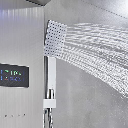 LED Light Shower Panel Tower Rainfall Waterfall Shower Head with Massager Jets Body System Jet