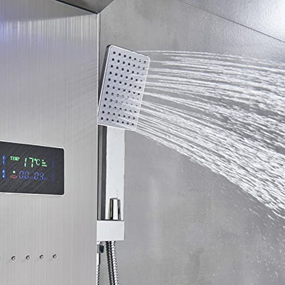 LED Light Shower Panel Tower Rainfall Waterfall Shower Head with Massager Jets Body System Jet Black B (Color : Brushed Nickel C) - color: Brushed Nickel C