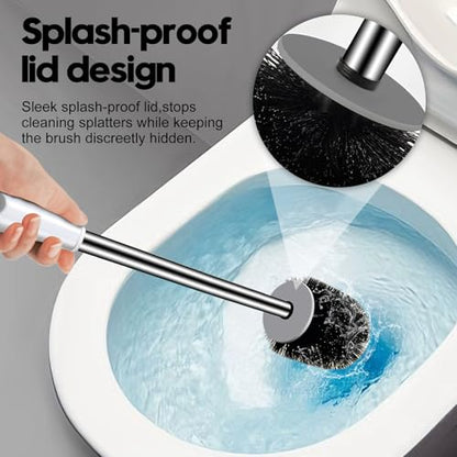Toilet Brush, Compact Toilet Bowl Brush and Holder, Stainless Steel Handle, Toilet Cleaner Brush Deep Cleaning for Bathroom, Easy to Assemble White & Grey ﻿ - color: Gray