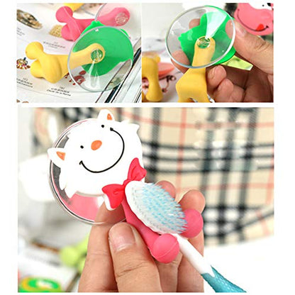 Wall Mounted Duty Suction Cup Toothbrush Holder Hooks Set for Mounting on Smooth Wall in Shower, Bathroom, Garage, Office,Perfect for Motivating Your Children to Brush Their Teeth (5 Small Animals)