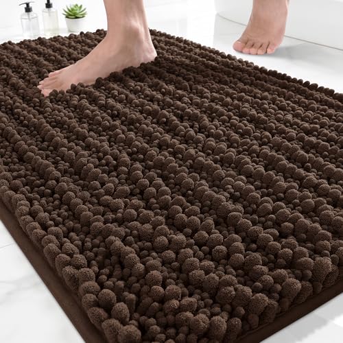 Yimobra Bathroom Rugs Non Slip Washable - Ultra Soft Absorbent Chenille Bath Mat, Quick Dry Shaggy Floor Carpet for Tub Shower, Brown Home Decor Accessories, 24x17 Inch - color: Brown, size: 24" X 17"