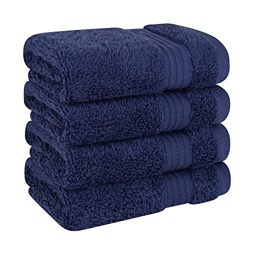 Cotton Paradise 100% Cotton Turkish Towel Set, Soft Absorbent Quick Dry, 4 Piece Washcloth Set, Navy Blue - color: Navy Blue, size: 13"x13"