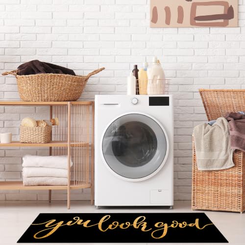 Black and Gold Bathroom Rugs Long You Look Good Bath Mats Funny Bathroom Decor Non Slip Floor Mat Absorbent Quick Dry Bath Rugs for Sink Shower Bathtub 17X47 Inch - size: 1'5" x 3'11" (Rectangular)